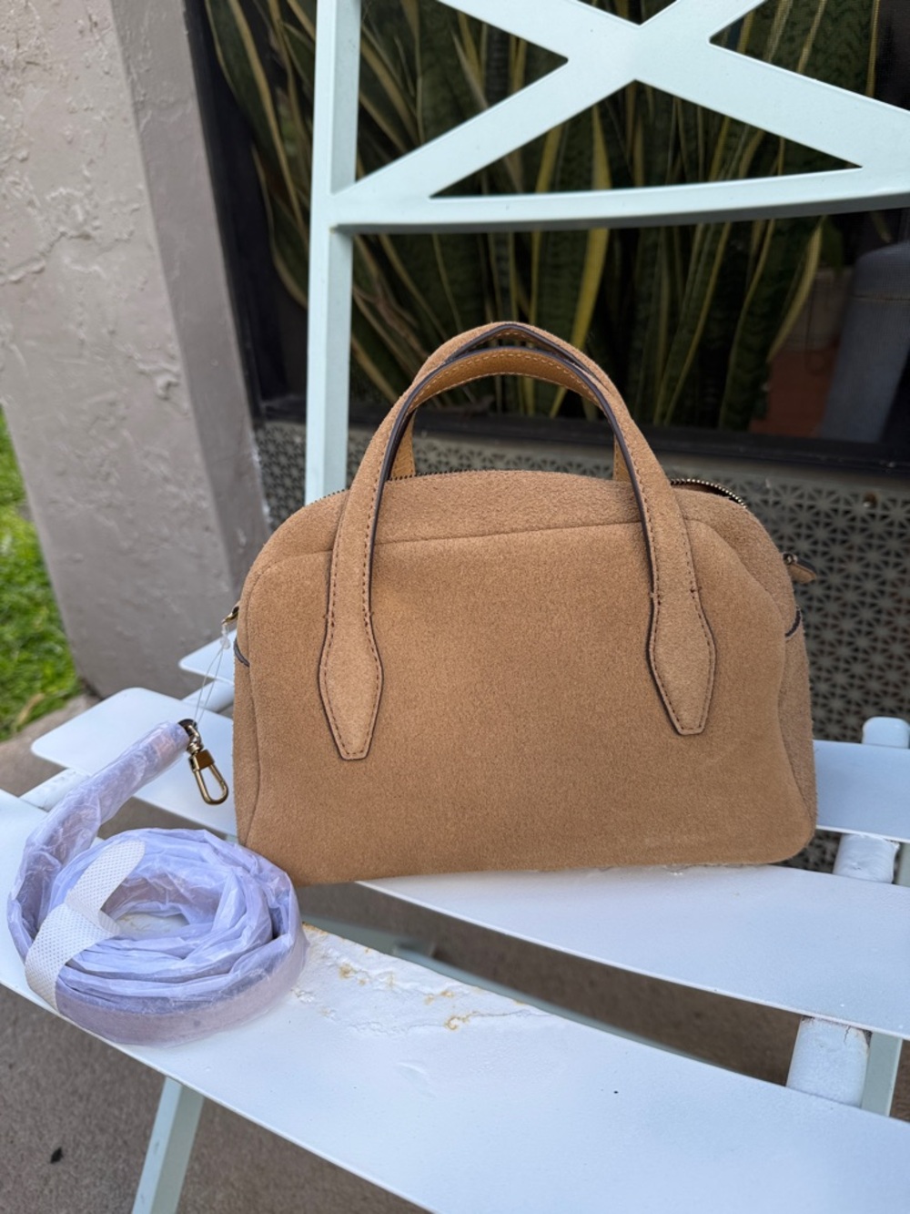 Madewell Tan Suede Dome Crossbody Satchel